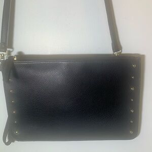 Nicole Miller black genuine leather envelope crossbody bag